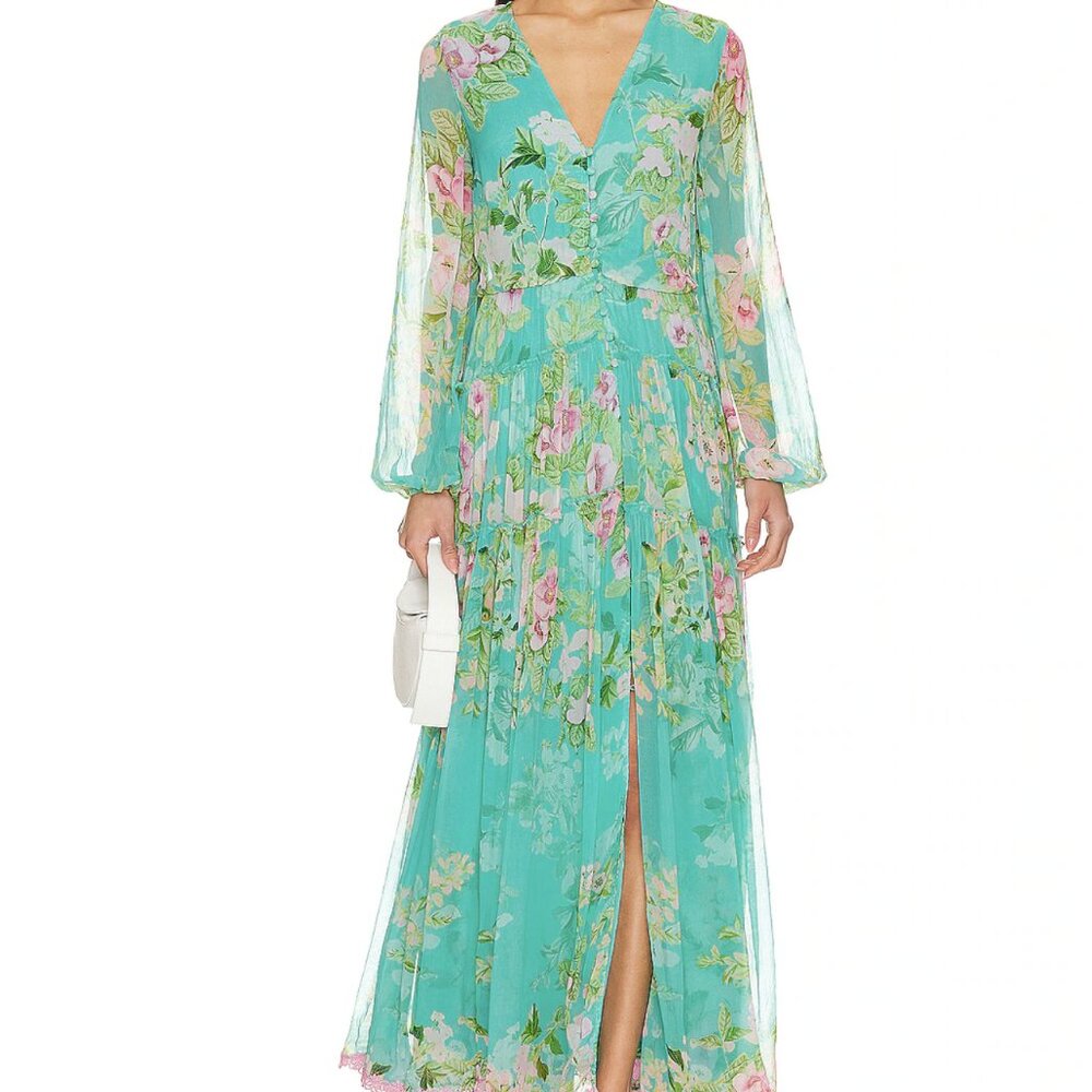 Hemant & Nandita Azra Maxi Dress in Green Floral – NWT – Size XS